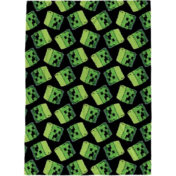 Minecraft Fuzzy Creeper Kids Silk Touch Fleece Throw, 100% Polyester
