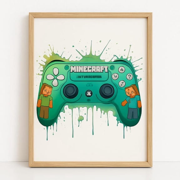 Minecraft Gaming Controller Poster Wall Art – Pixel Gamepad Graphic Room Decor Print 8x12 UNFRAMDE