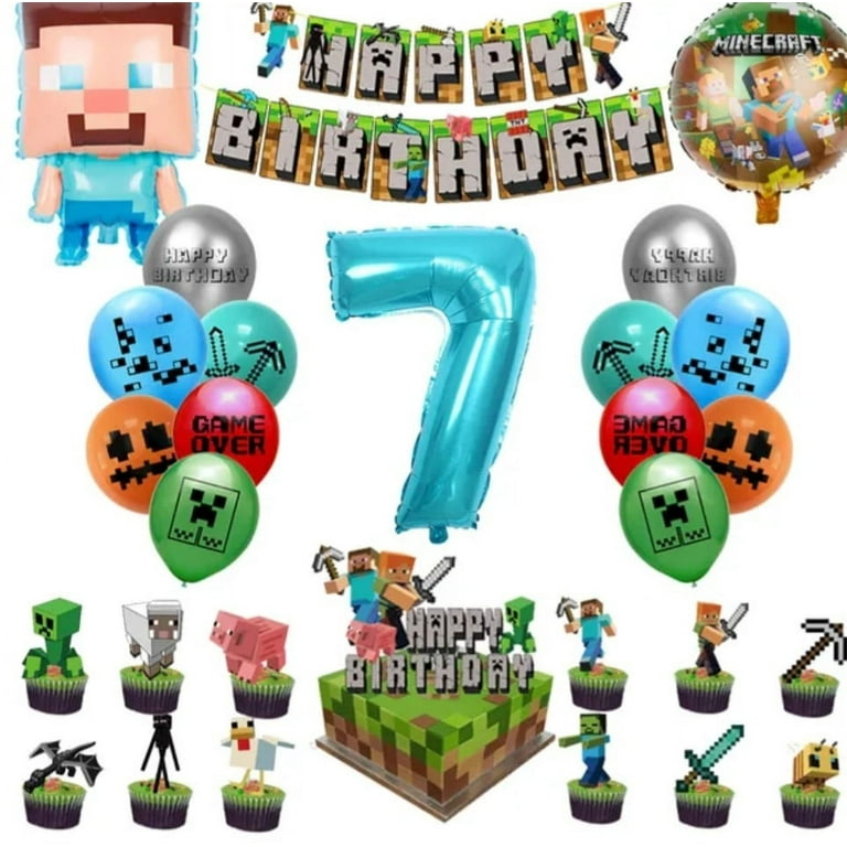 Minecraft Gaming Thème Enfants Fête d'anniversaire Décoration Fournitures  Ballons Bannière Gâteau Cupcake Topper Set