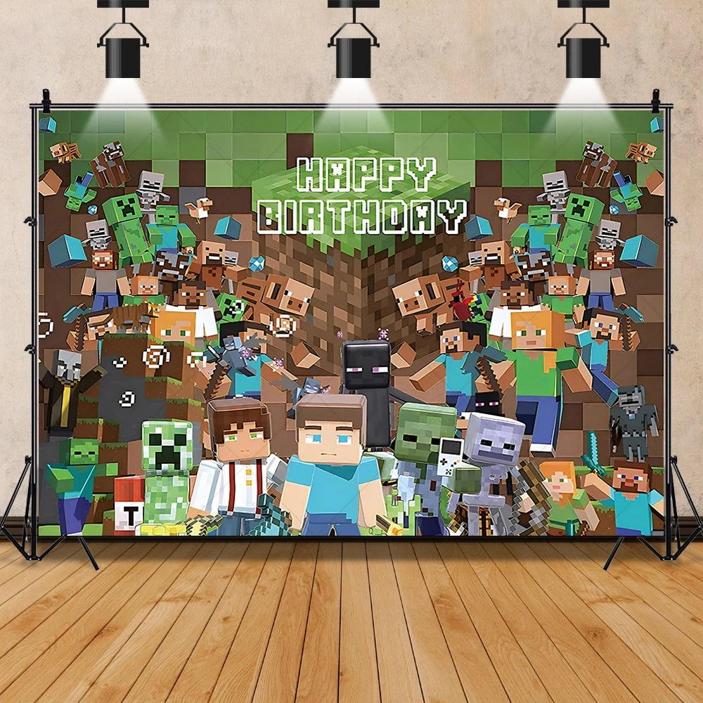 Minecraft Gaming Theme Birthday Party Backdrop 70.87 × 43.31 in&59.06 × ...