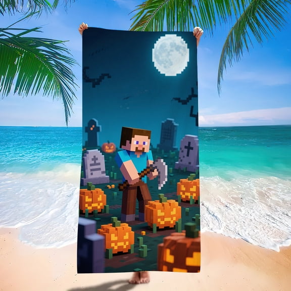 Minecraft Ghost Party Halloween Towel  Cute Pixel Ghosts Microfiber 28x55" Bath Towel
