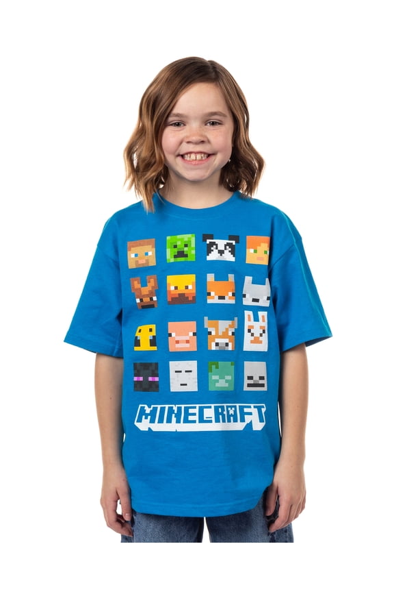 Minecraft Girls' Character Faces Grid Kids Video Game T-Shirt