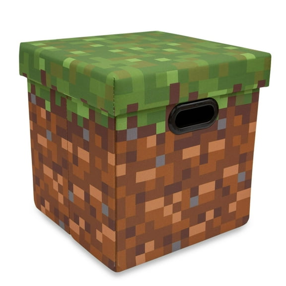 Minecraft Grassy Block Fabric Storage Bin Cube Organizer with Lid | 13 Inches