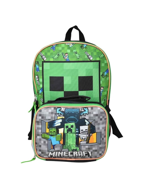 Green Backpack for School with Rectangular Lunch Bag, for Boys