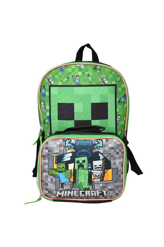 Green Backpack for School with Rectangular Lunch Bag, for Boys