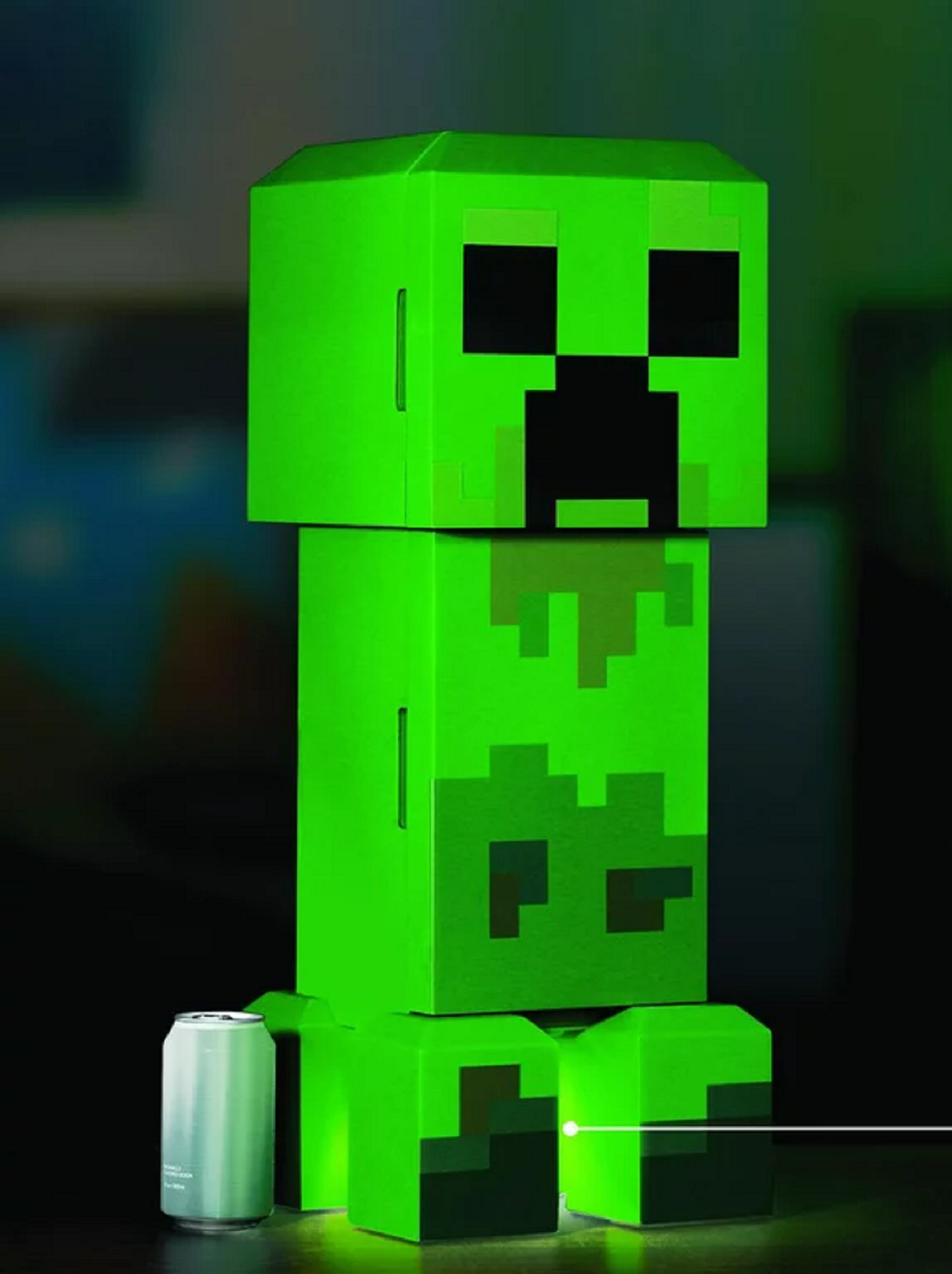 Minecraft Green Creeper Body 12 Can Mini Fridge 8L 2 Door Ambient Lighting 25.2" H 9.5" W 9.1" D - image 1 of 4