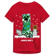 BIOWORLD Minecraft Holiday Theme Boy's Red T-shirt-Medium