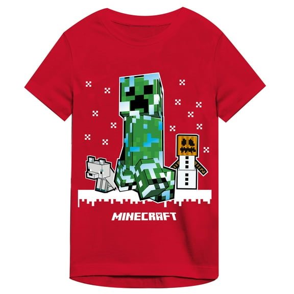 Minecraft Holiday Theme Boy's Red T-shirt-XL