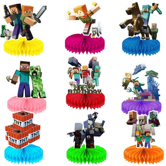 Minecraft Honeycomb Centerpieces Table Toppers Decorations for Birthday Party Decor Supplies