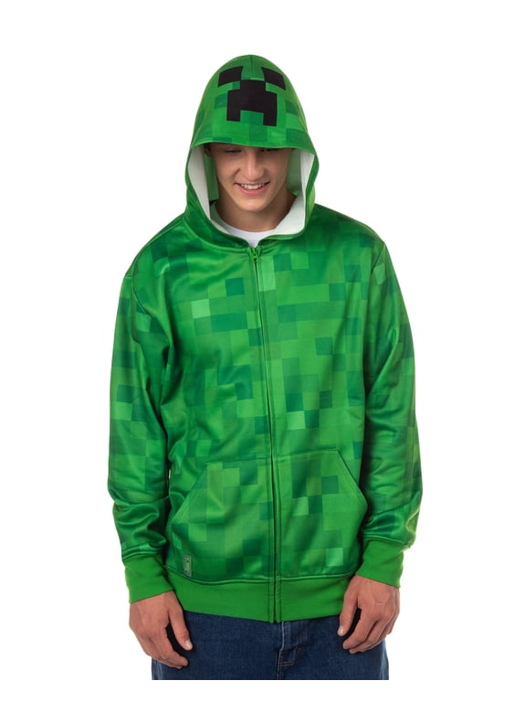 Minecraft Hoodie Men's Creeper Video Game Zip Up Hooded Costume Sweatshirt