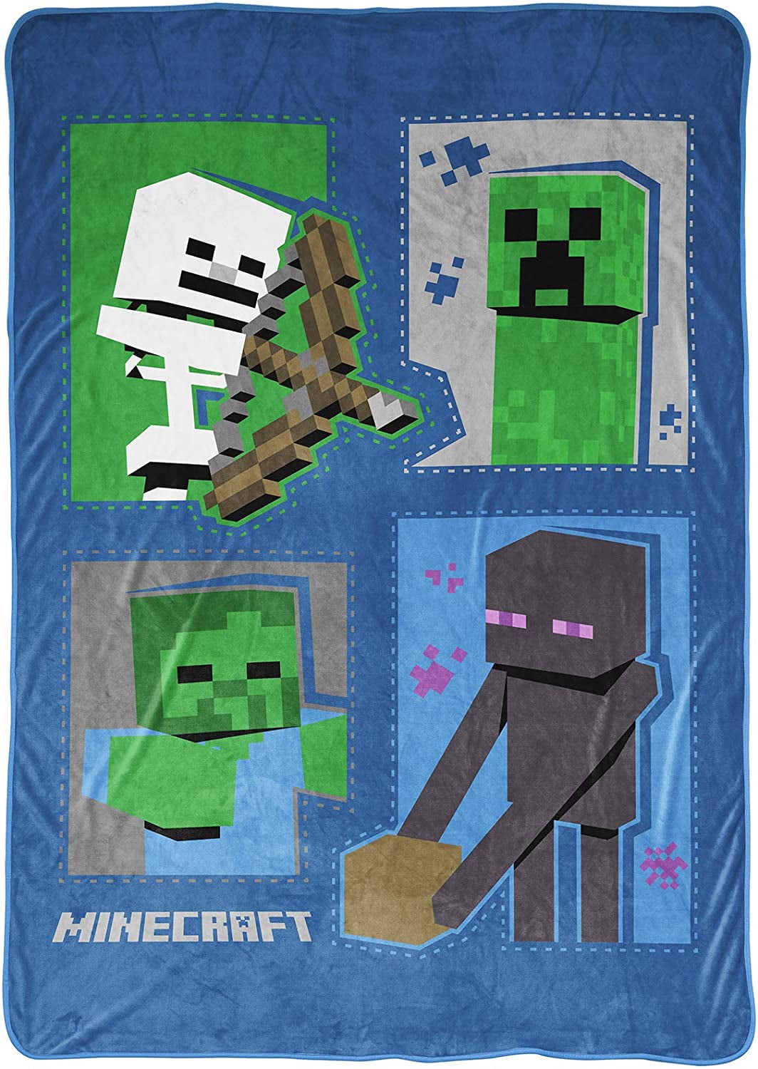 Minecraft Icons Blue 62"x90" Kids Blanket, 100% Microfiber, Blue