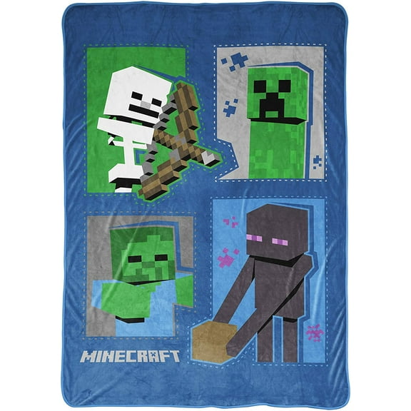 Minecraft Icons Blue 62"x90" Kids Blanket, 100% Microfiber, Blue