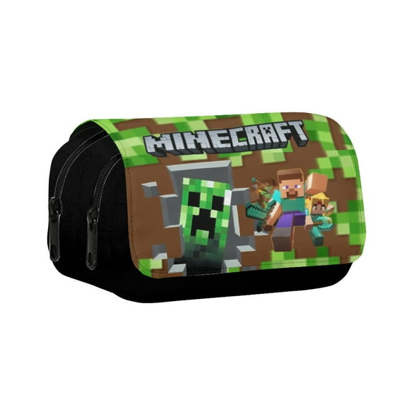 Minecraft Inspired Pencil Organizer Portable Double Zipper Case
