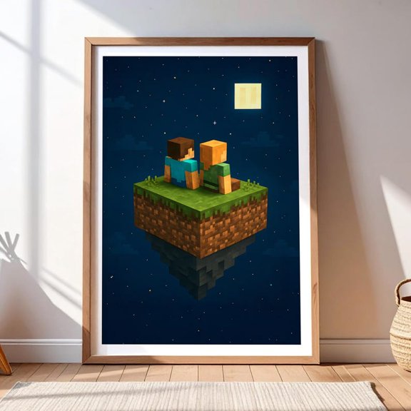 Minecraft Islands Poster Set – Pixel Art Game Room Decor 8x12 UNFRAMED
