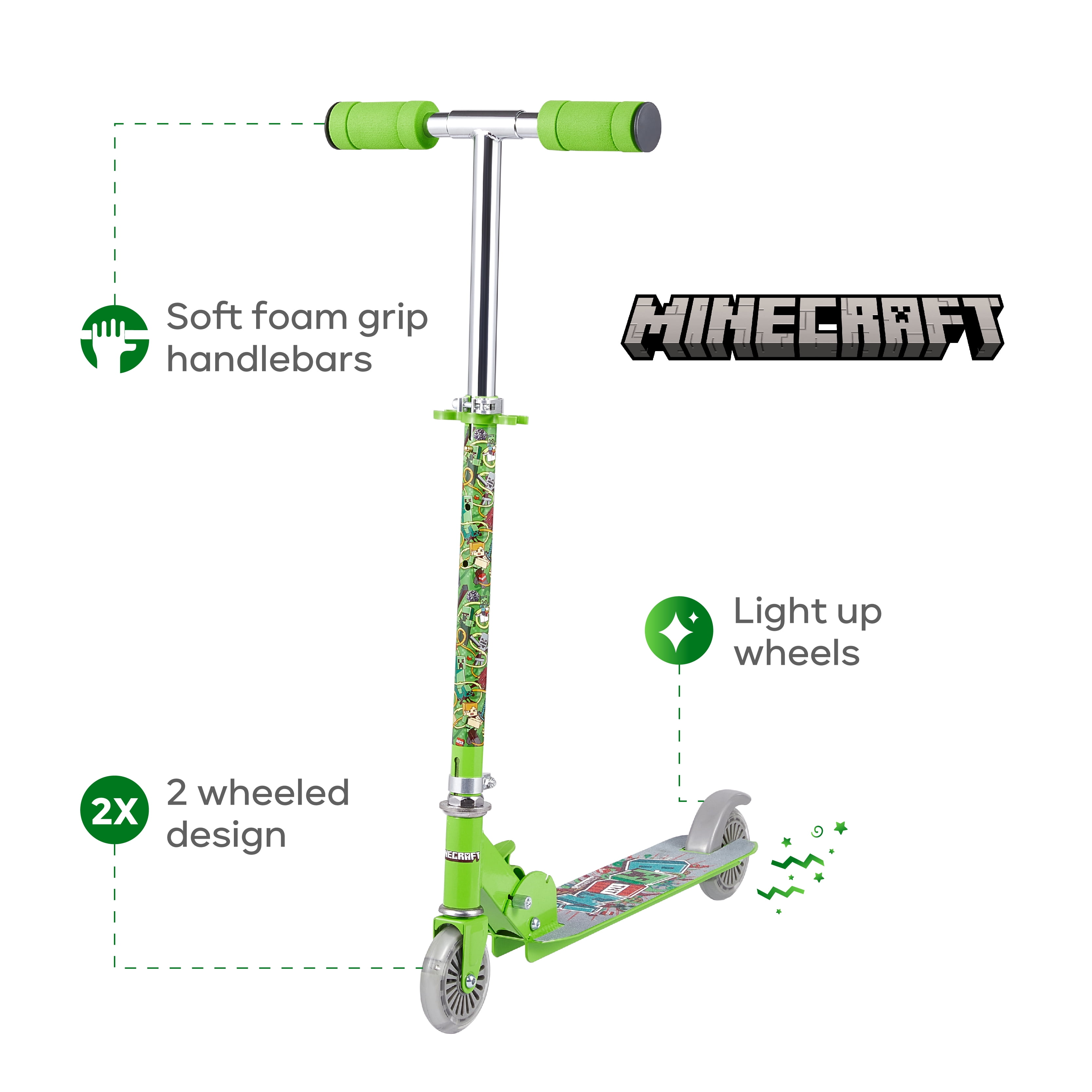 Minecraft with Light Up Wheels, Green Scooter for Kids - Walmart.com