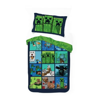 Minecraft Kids 2-Piece Twin/Full Reversible Comforter Set, Microfiber, Green, Mojang