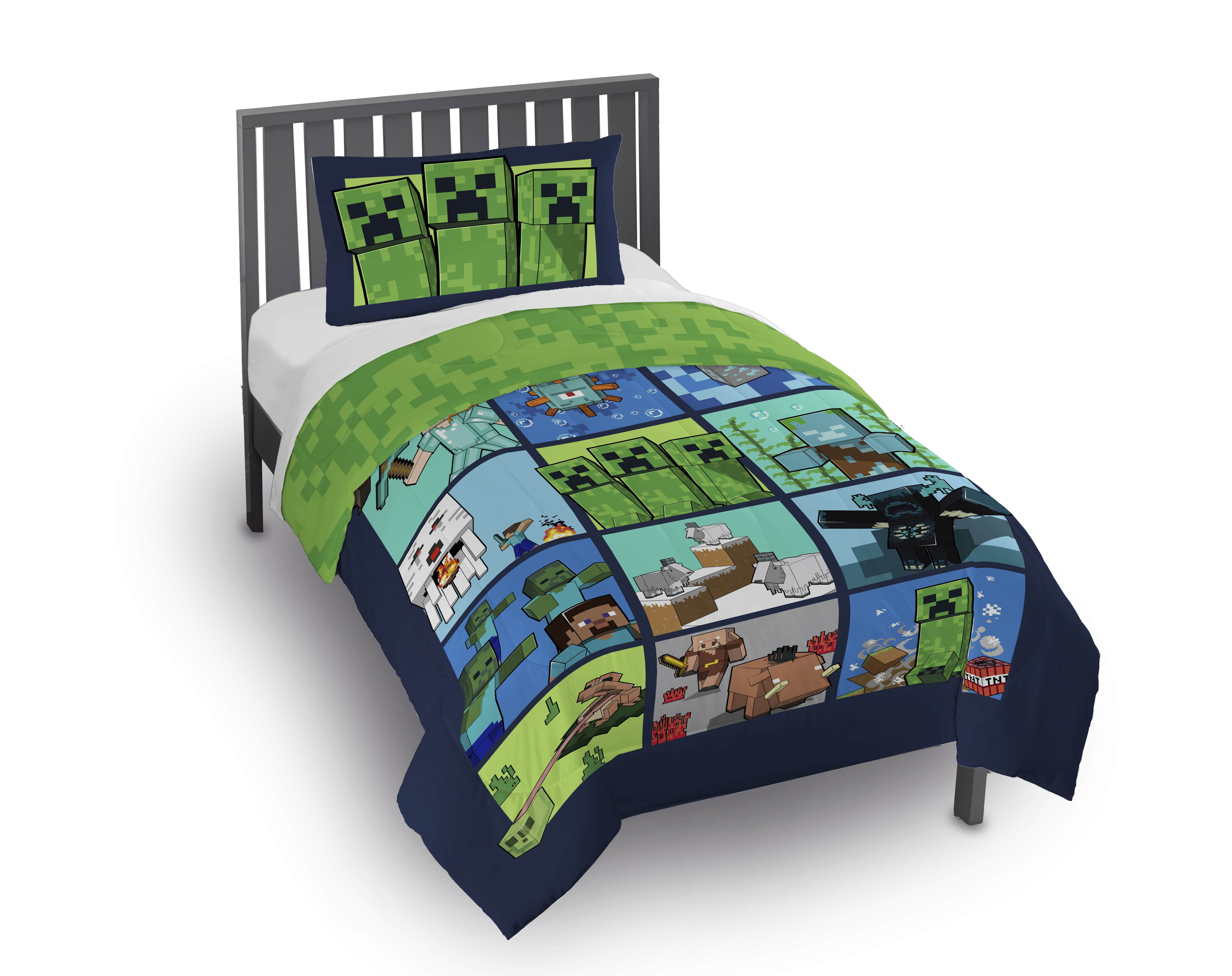 Minecraft Kids Piece Green Reversible Comforter and Pillowcase