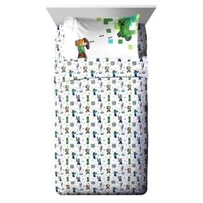 Minecraft Against Mobs Kids 3 Piece White Bed Sheet Set, Twin