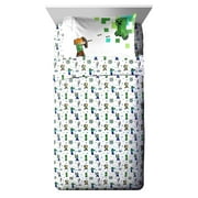 Minecraft Against Mobs Kids 3 Piece White Bed Sheet Set, Twin