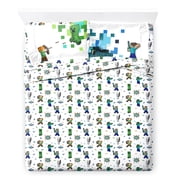 Minecraft Against Mobs Kids 4 Piece White Bed Sheet Set, Full