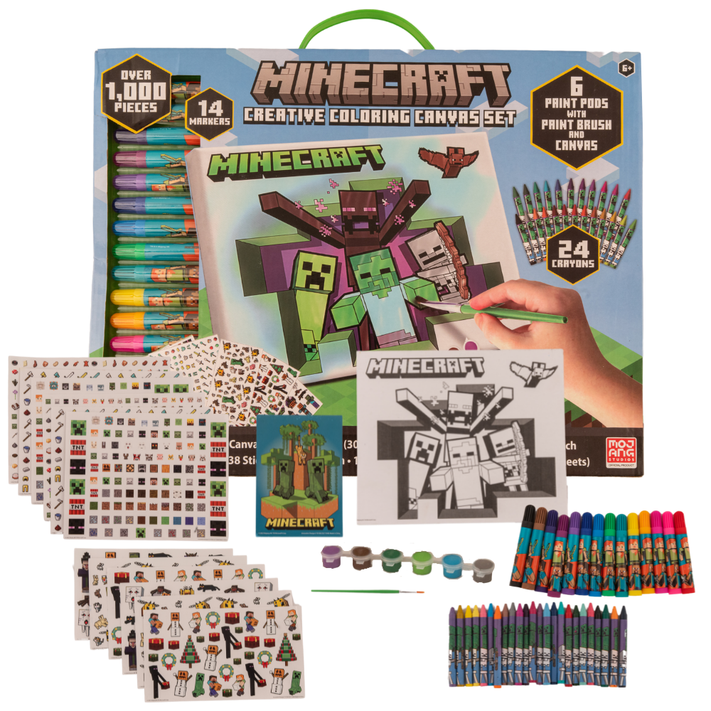 Minecraft Kids Art Set Stickers Markers and Paint Canvas 1000+ Piece Set 