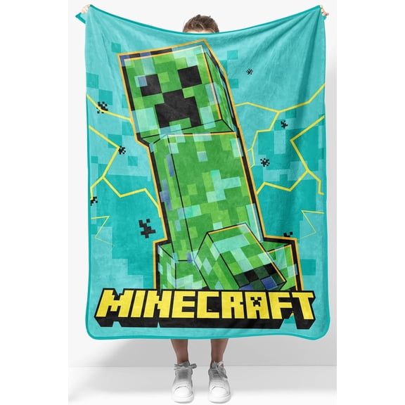 Minecraft Kids Flannel Blanket, Soft Cozy Gamer Throw for Bedroom, 50x40 inch