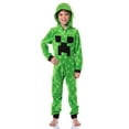 thumbnail image 1 of Minecraft Kids Fleece Creeper Hooded Union Suit Zip-Front Footless Sleeper Pajama, 1 of 6