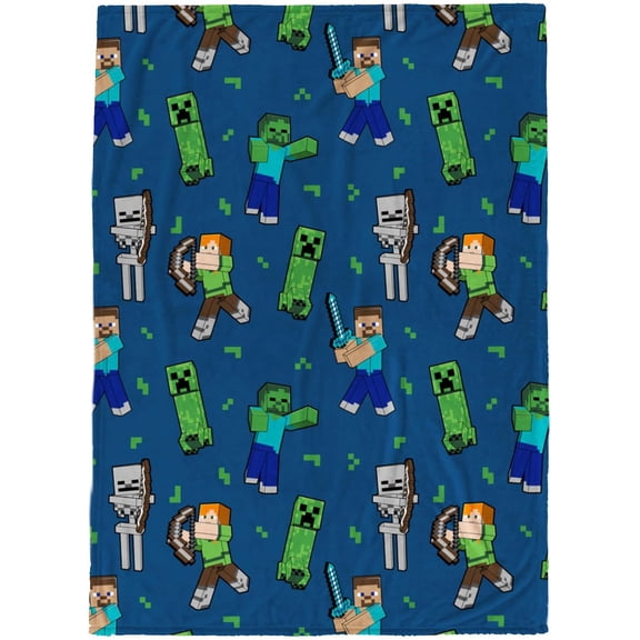 Minecraft Kids Hero Flannel Blanket, Soft Cozy Gaming Throw for Bedroom and Couch, 50x40 inch