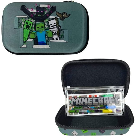 Minecraft Pencil Case with Stickers 5 Gel Pens Pencil Box 8 Pc