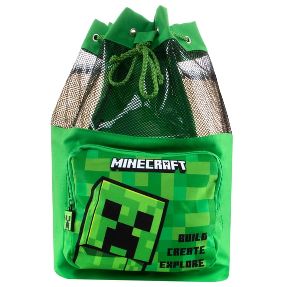 Minecraft Front Pocket Adjustable Swimming Gear Bag, Green