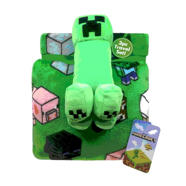 Minecraft Kids Travel Set w/ Throw, Pillow Buddy & Decorative Pillow, Gaming Bedding