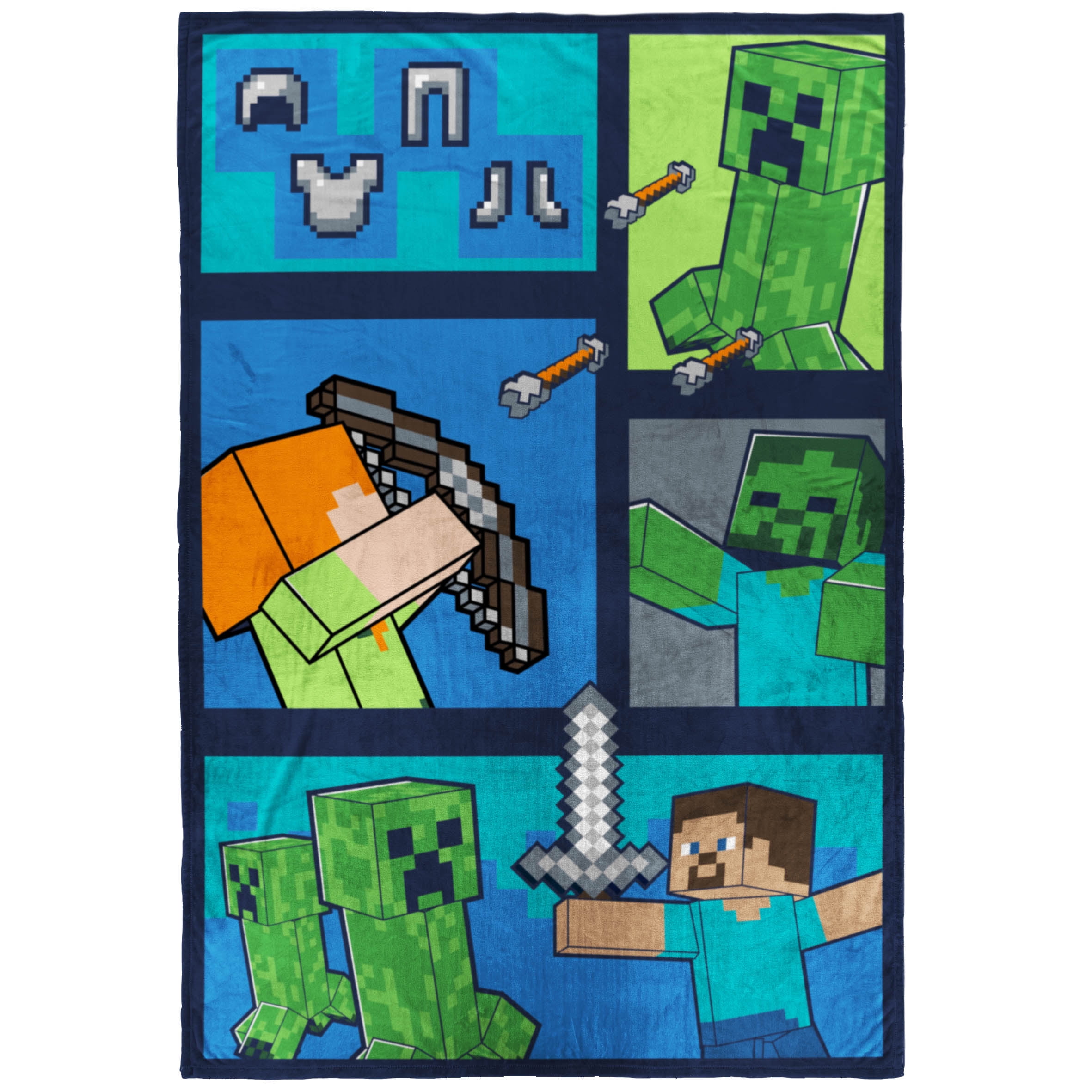 Minecraft Kids Twin Blanket 62 x 90 Microfiber Green and Blue Mojang
