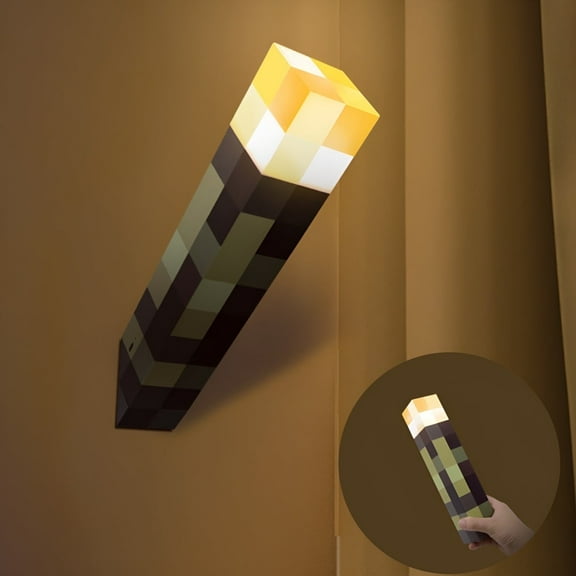 D.FAMILY LED Night Light, Glowing Diamond Ore & Color-Changing Potion Bottle with Torch Replica, Gaming Room Deco