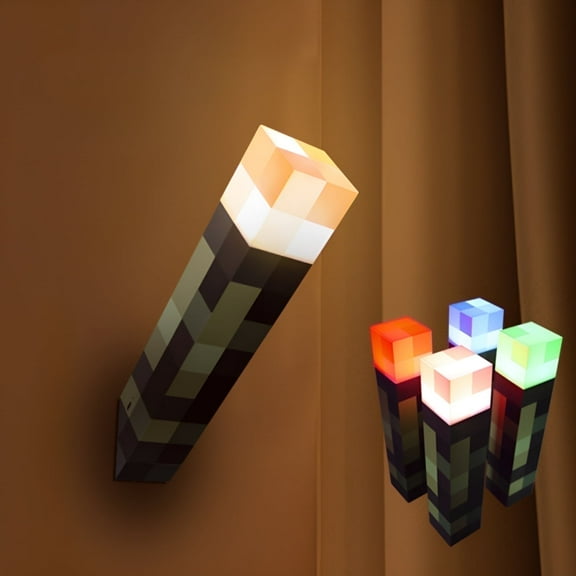 D.FAMILY Torch LED Night Light for Gamers, Fox,Torch Ore Color-Changing Potion Bottle Pixel World