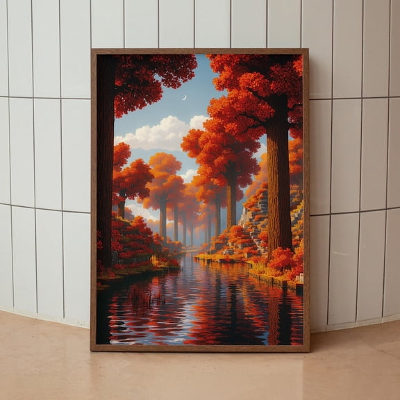 Minecraft Landscape Poster – Pixel Art Print 8x12 UNFRAMED