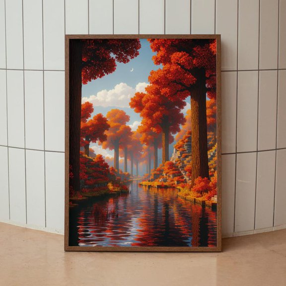 Minecraft Landscape Poster – Pixel Art Print 8x12 UNFRAMED