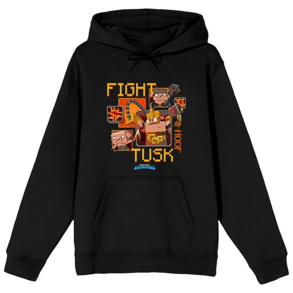 Minecraft Legends Fight Tusk Hoof Long Sleeve Black Adult Hooded Sweatshirt-4XL