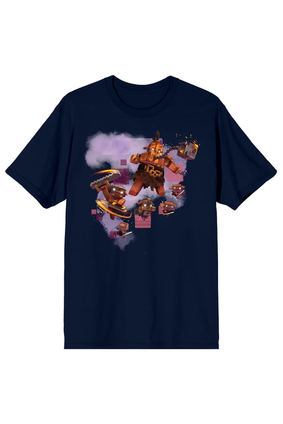 Minecraft Legends Portal Guard, Bruiser, and Small Piglins Men's Navy Blue Short Sleeve Tee-Large