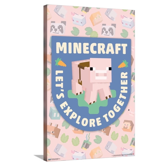 Minecraft - Let's Explore Together Canvas Wall Poster, 22.375" x 34"