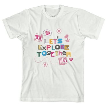 Minecraft Let's Explore Together Crew Neck Short Sleeve Boy's White T-shirt-Large