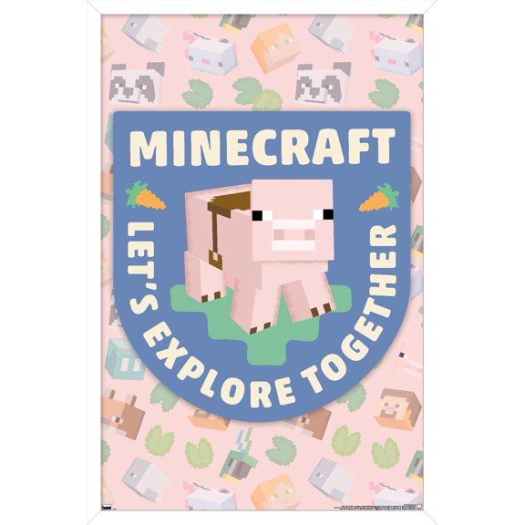 Minecraft - Let's Explore Together Wall Poster, 14.725" x 22.375" Framed