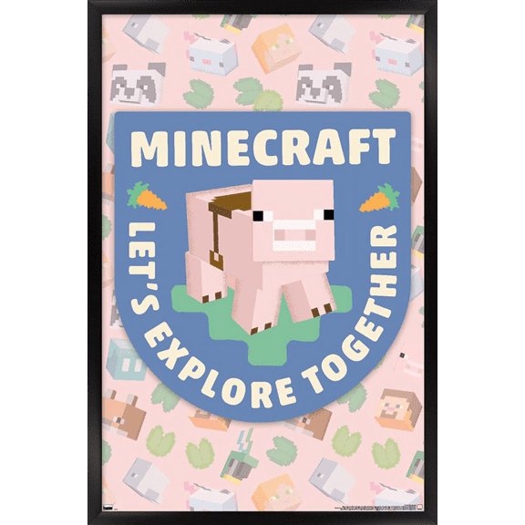 Minecraft - Let's Explore Together Wall Poster, 14.725" x 22.375" Framed
