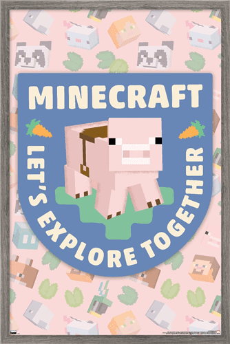 Minecraft - Let's Explore Together Wall Poster, 22.375" x 34" Framed