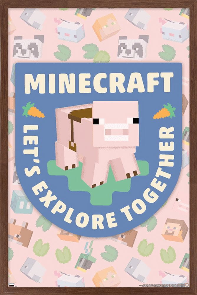 Minecraft - Let's Explore Together Wall Poster, 22.375" x 34" Framed
