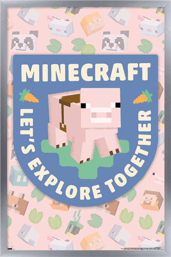 Minecraft - Let's Explore Together Wall Poster, 22.375" x 34" Framed