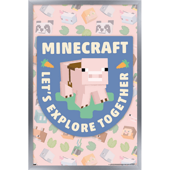 Minecraft - Let's Explore Together Wall Poster, 22.375" x 34" Framed