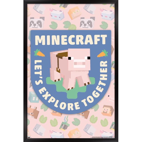 Minecraft - Let's Explore Together Wall Poster, 22.375" x 34" Framed