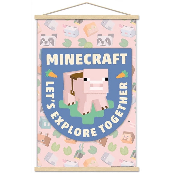 Minecraft - Let's Explore Together Wall Poster with Magnetic Frame, 22.375" x 34"