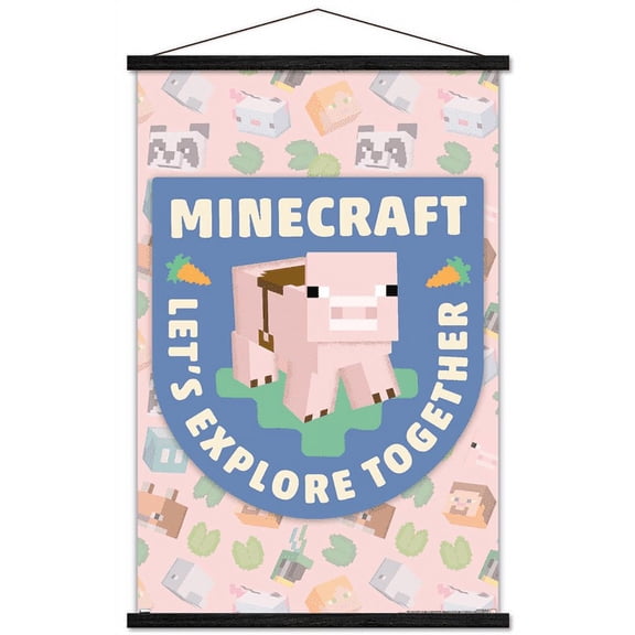 Minecraft - Let's Explore Together Wall Poster with Magnetic Frame, 22.375" x 34"