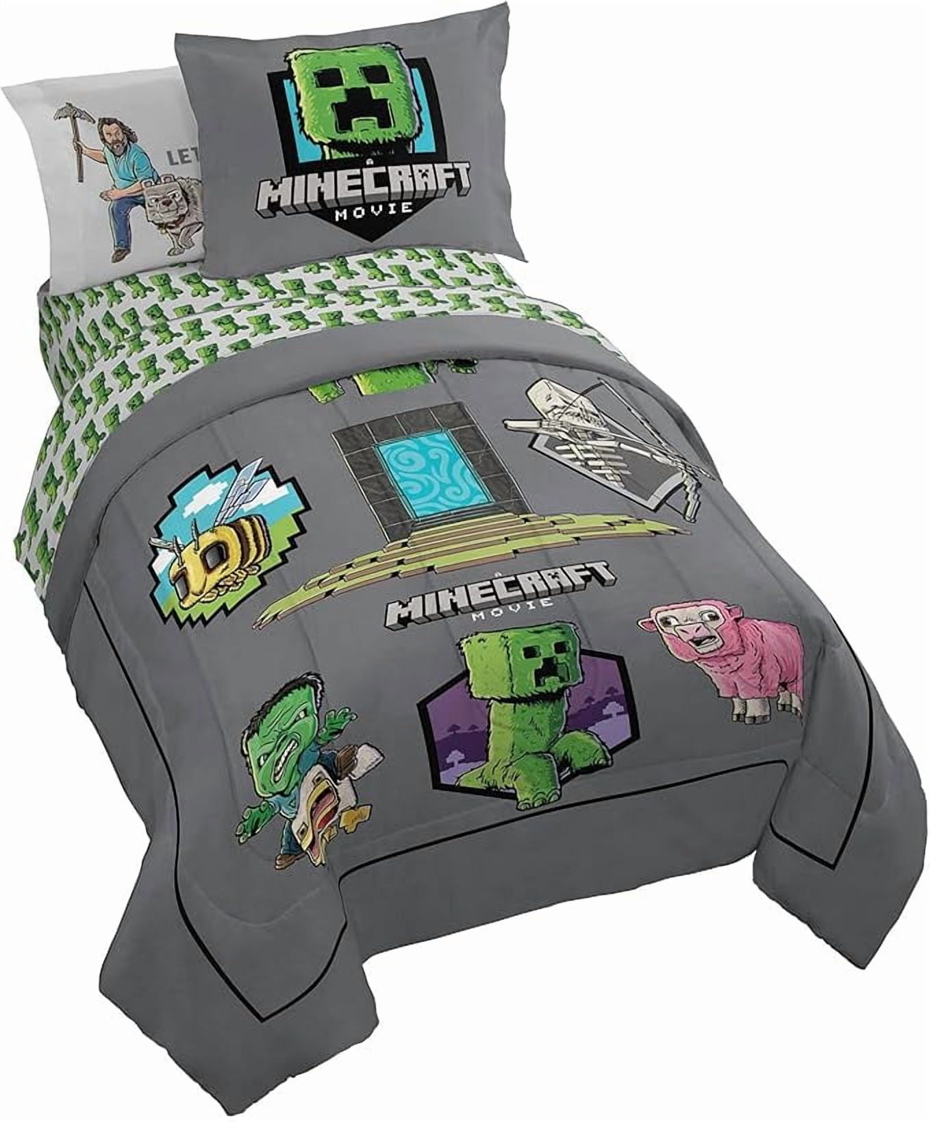 Minecraft Let's Minecraft 7 Piece Full Size Comforter Set with Shams - Kids & Teens Gaming Bedding
